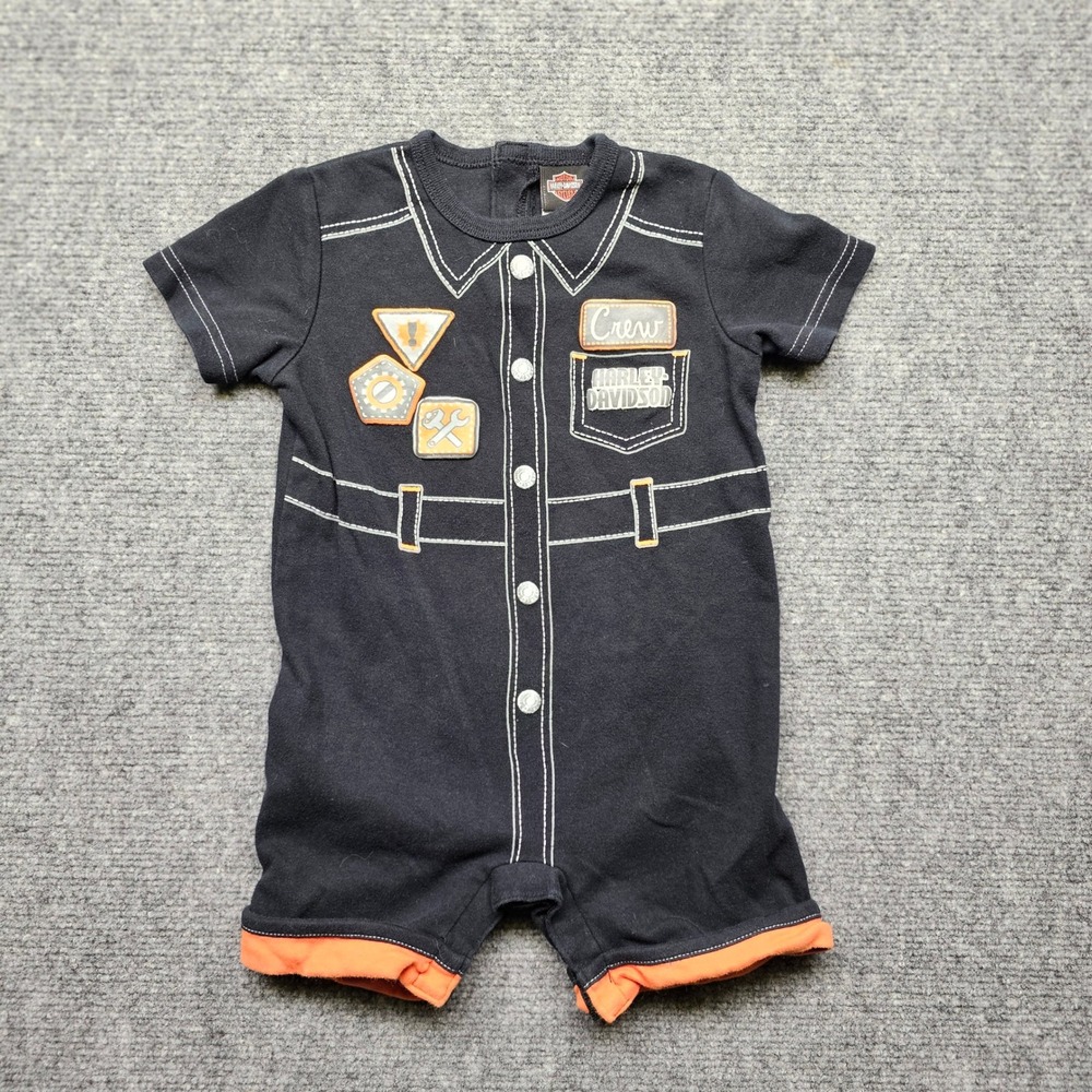 Harley-Davidson Baby Boy 24M Mechanic Crew Romper Black Orange 3061653